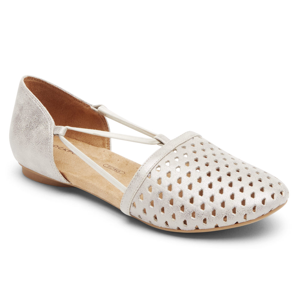 Rockport Womens Flats White - Reagan Perforated - UK 015-HFIXUZ